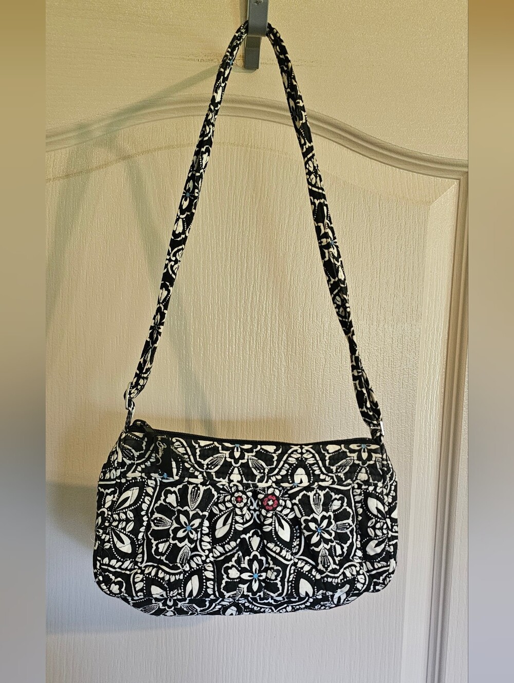 Vintage Vera Bradley Frannie Crossbody Shoulder Bag Purse Black And White